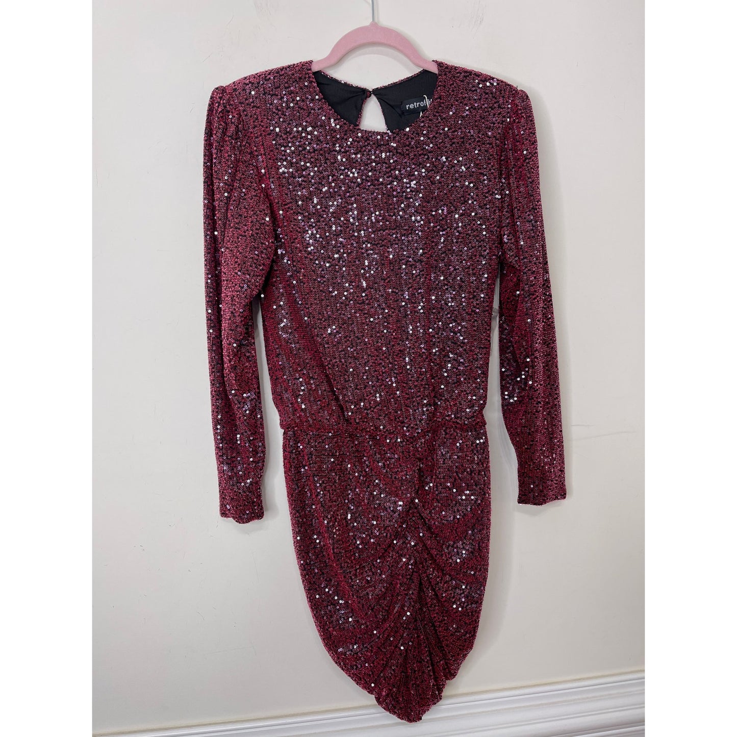 Retrofete Flynn Tulle Mini Dress in Plum Medium Sequin Embellished Long Sleeve
