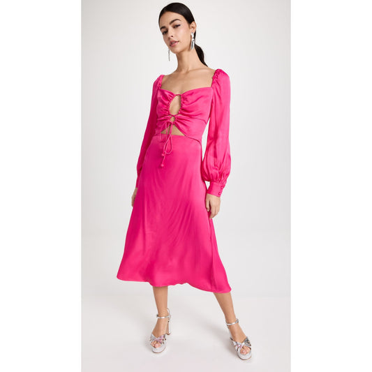 Farm Rio Pink Long Sleeve Cutout Midi Dress Large Long Sleeve Lace Up Satin