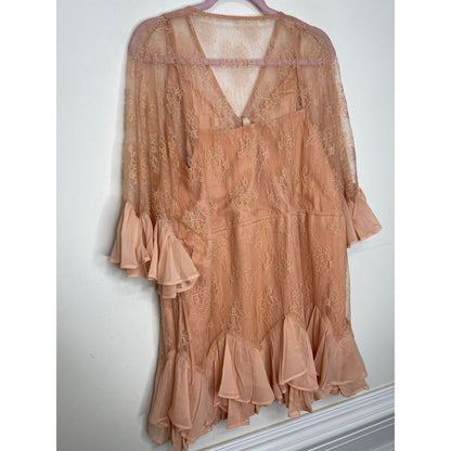 Stevie May Arid Dreams Lace Mini Dress Size XL Coral Pink Half Sleeve Ruffles