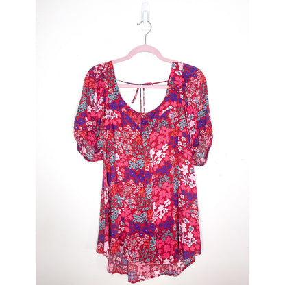 Free People Callie Printed Tunic in Red Floral Combo Size XS