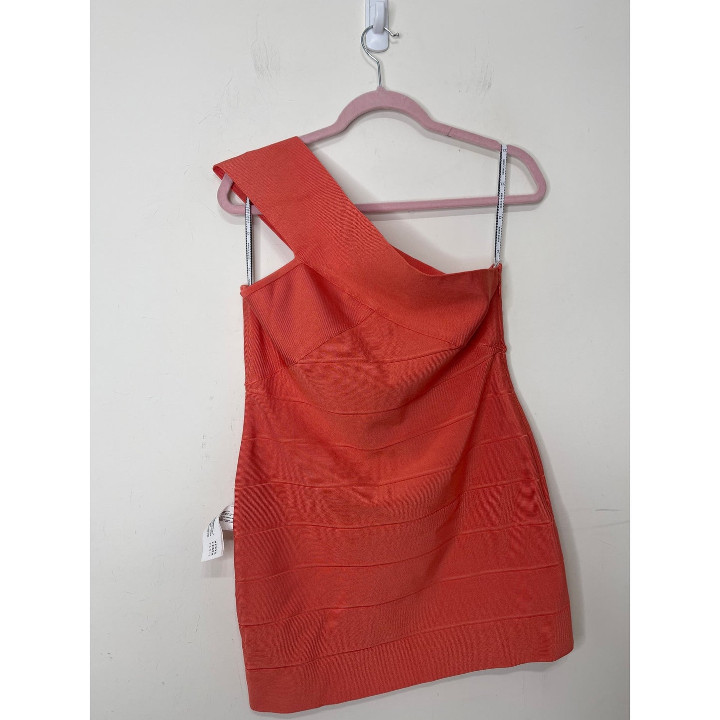 Herve Leger One Shoulder Bandage Mini Dress in Deep Sea Coral Size XL Stretch