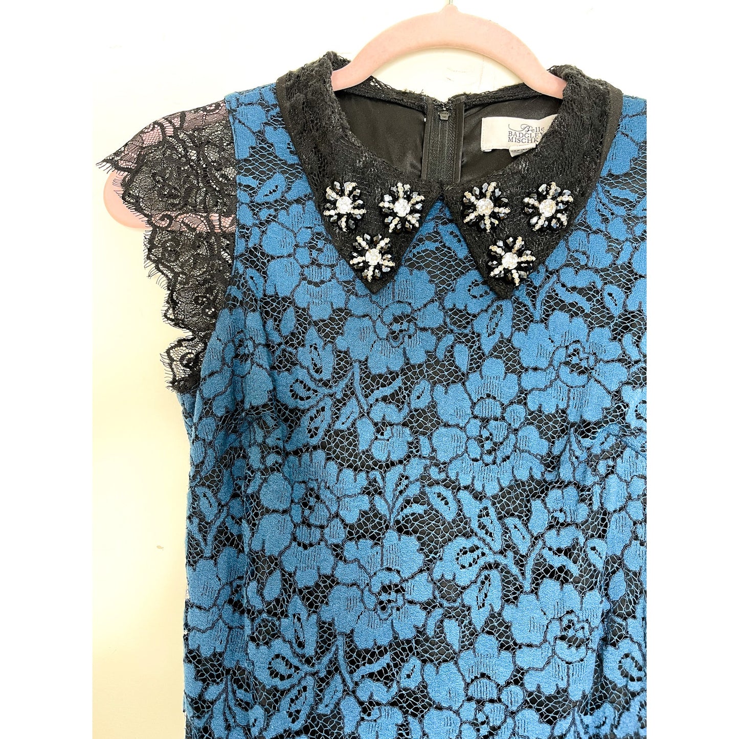 Badgley Mischka Belle Blue Lace Embellished Dress Size 2