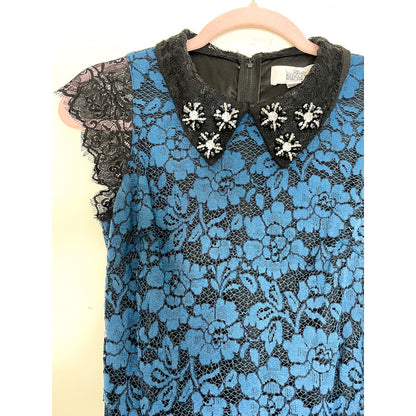 Badgley Mischka Belle Blue Lace Embellished Dress Size 2