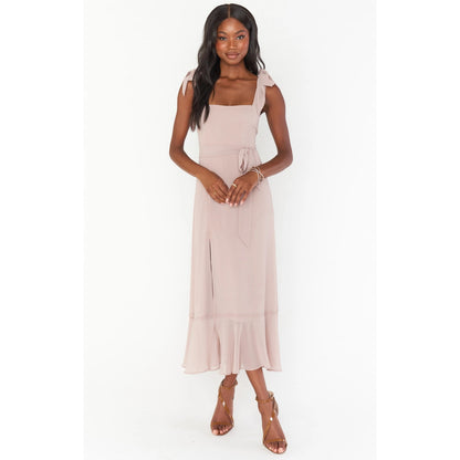 Show Me Your Mumu Claire Midi Dress in Soft Beige Chiffon Size Medium