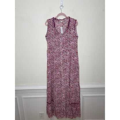 Poupette St. Barth Clara Maxi Dress Pink Tulip Large Floral Sleeveless Ruffles