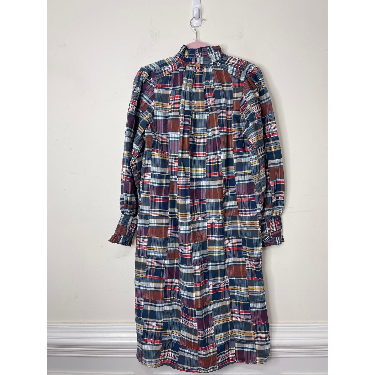Antik Batik Jerro Dress in Blue Patchwork Checked Small/38 Long Sleeve Cotton