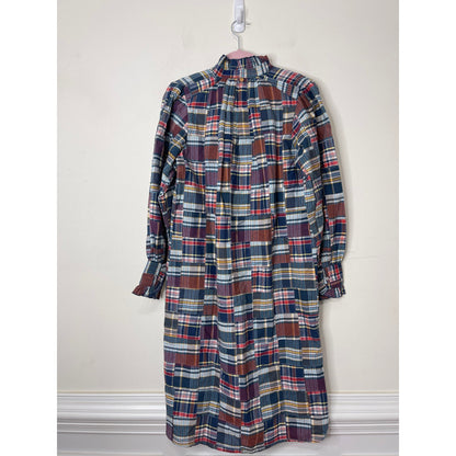 Antik Batik Jerro Dress in Blue Patchwork Checked Small/38 Long Sleeve Cotton